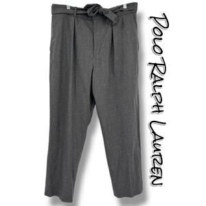 New Polo Ralph Lauren Wool Blend Trouser Pants Gray Tie Waist Womens Size 14
